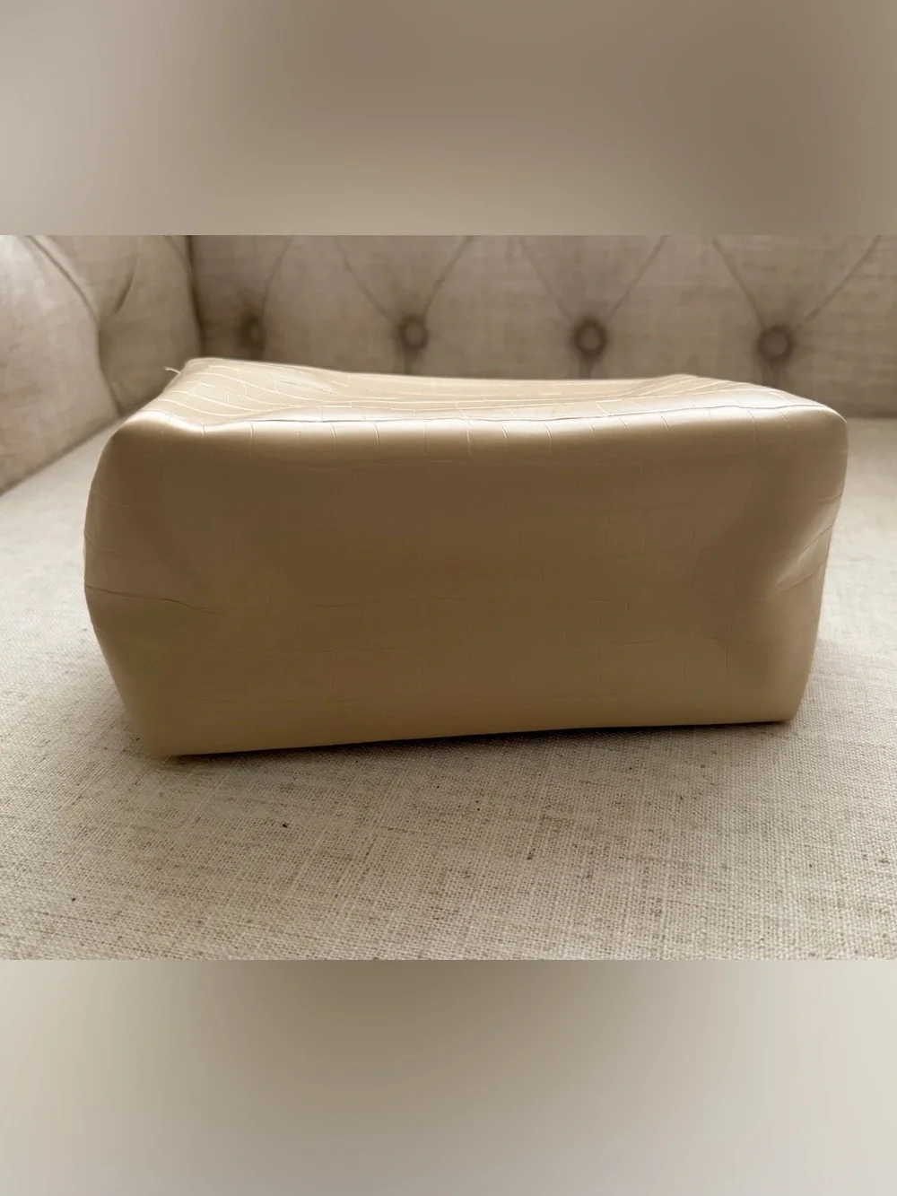 Croc-Embossed Beige Cosmetic Pouch